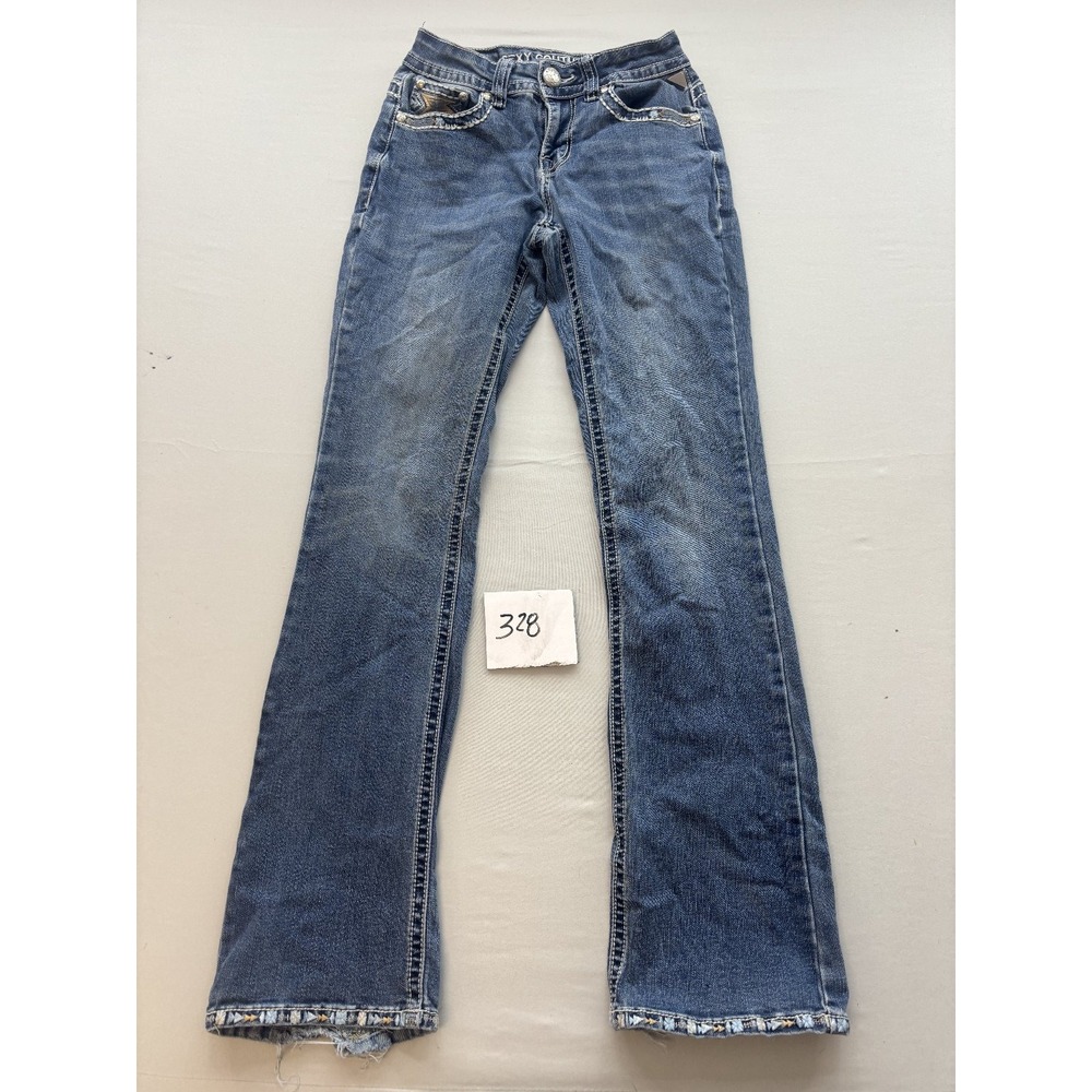 Sexy Couture Women's Low Rise Bootcut Jeans Size 26 Blue Embellished Rhinestone